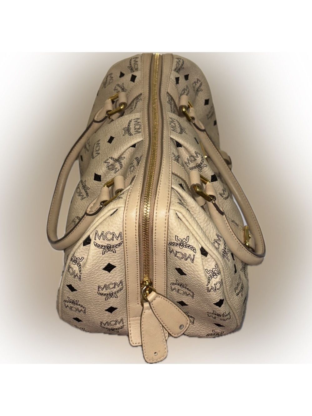 MCM Cream Satchel Bag with Monogram Design - Picture 9 of 16